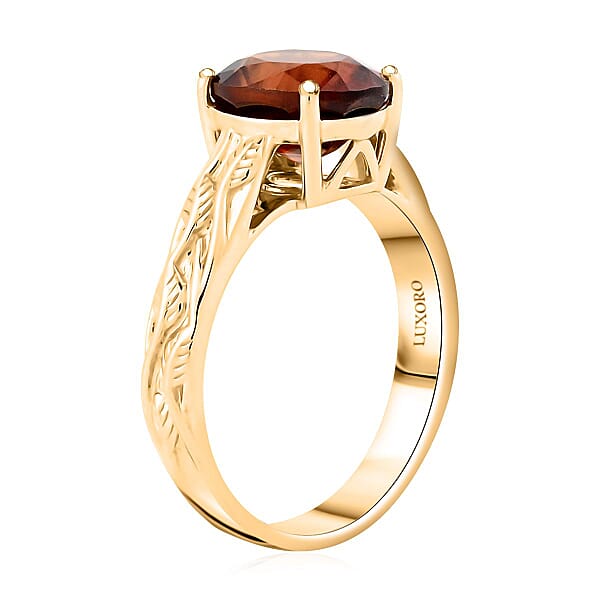 Luxoro AAA Ceylon Honey Garnet Solitaire Ring In 10K Yellow Gold 3.30 Ctw