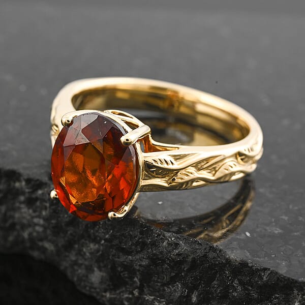 Luxoro AAA Ceylon Honey Garnet Solitaire Ring In 10K Yellow Gold 3.30 Ctw