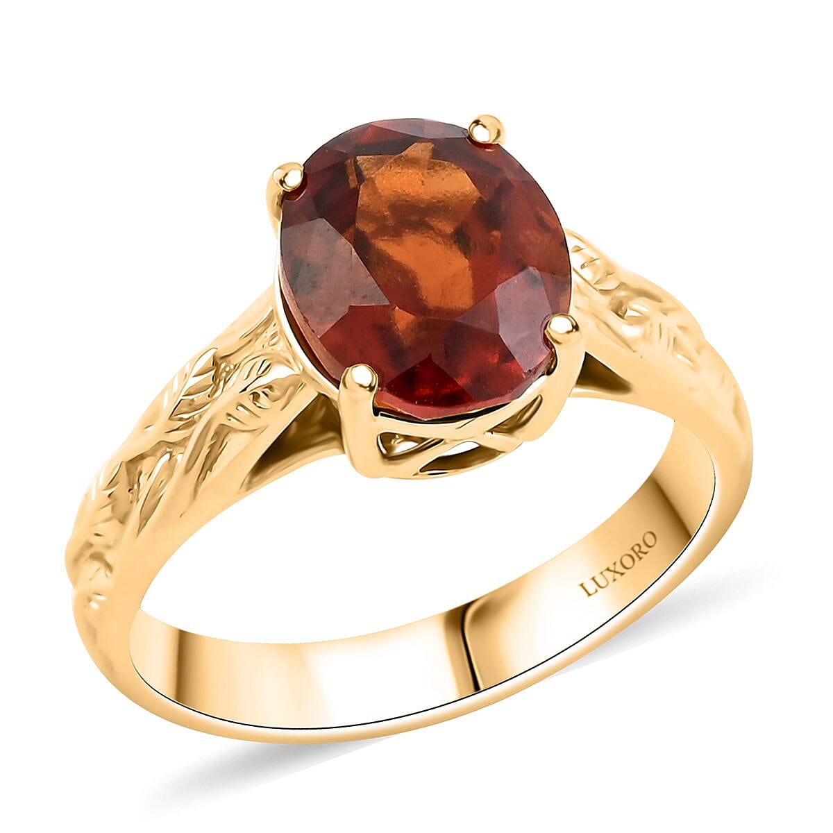 Luxoro AAA Ceylon Honey Garnet Solitaire Ring in 10K Yellow Gold 3.30 ctw