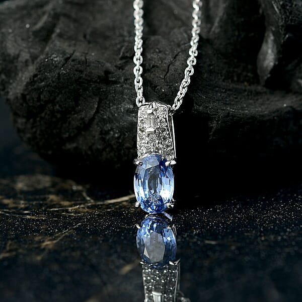 Luxoro AAA Ceylon Sapphire And Diamond 1.10 Ctw Celestial Night Sky Pendant Necklace In 10K White Gold 20 Inches