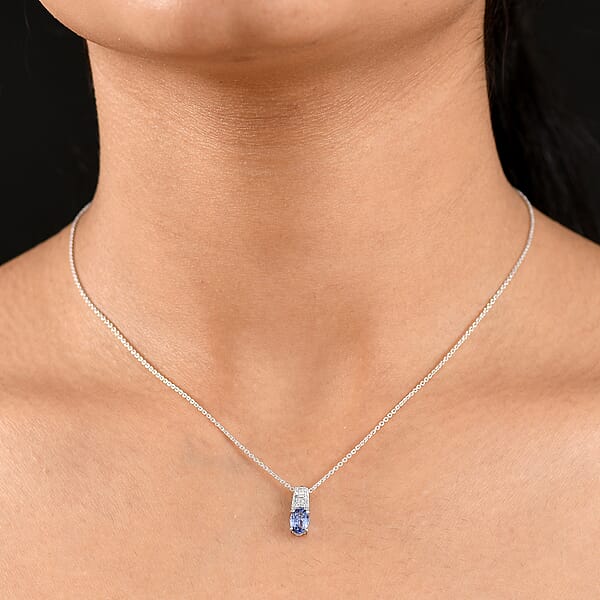 Luxoro AAA Ceylon Sapphire And Diamond 1.10 Ctw Celestial Night Sky Pendant Necklace In 10K White Gold 20 Inches