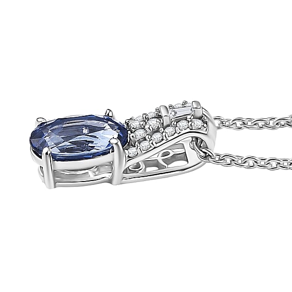 Luxoro AAA Ceylon Sapphire And Diamond 1.10 Ctw Celestial Night Sky Pendant Necklace In 10K White Gold 20 Inches