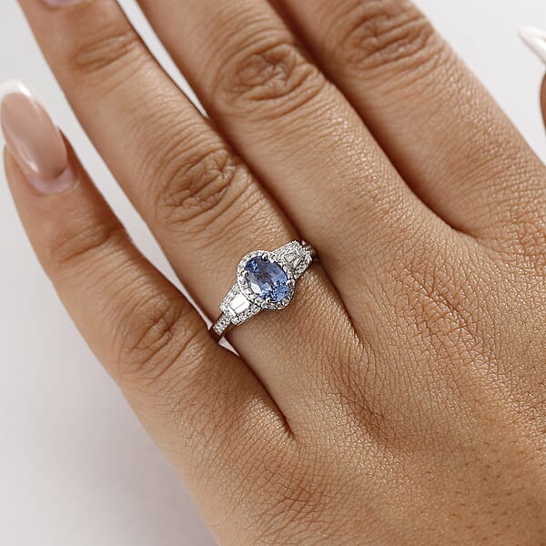 Luxoro AAA Ceylon Sapphire Padparadscha Sapphire (BT) 8.0) And I2 Diamond 1.50 Ctw Ocean Embrace Ring In 10K White Gold