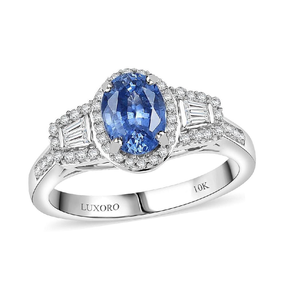 Luxoro AAA Ceylon Sapphire Padparadscha Sapphire (BT) 8.5) and I2 Diamond 1.50 ctw Ocean Embrace Ring in 10K White Gold
