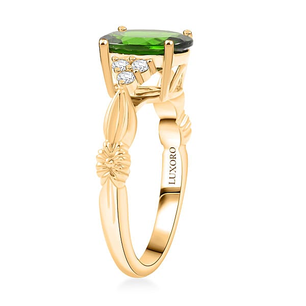 Luxoro AAA Chrome Diopside And G-H I2 Diamond 2.85 Ctw Ring In 10K Yellow Gold