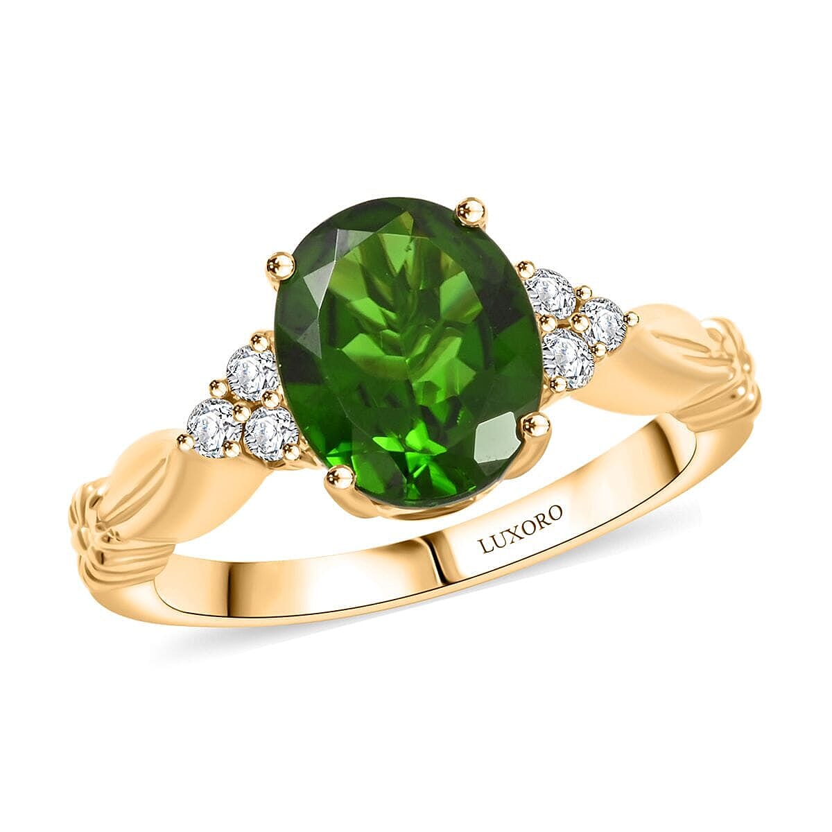 Luxoro AAA Chrome Diopside and G-H I2 Diamond 2.85 ctw Ring in 10K Yellow Gold
