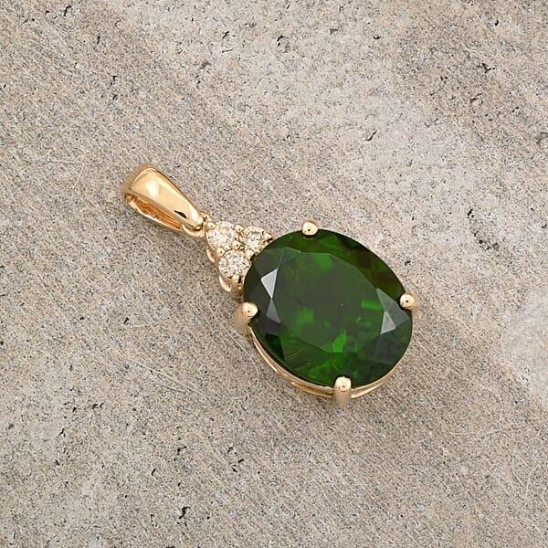 Luxoro AAA Chrome Diopside And G-H I2 Diamond 3.70 Ctw Pendant Without Chain In 10K Yellow Gold