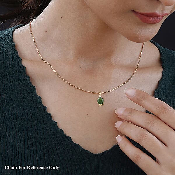 Luxoro AAA Chrome Diopside And G-H I2 Diamond 3.70 Ctw Pendant Without Chain In 10K Yellow Gold