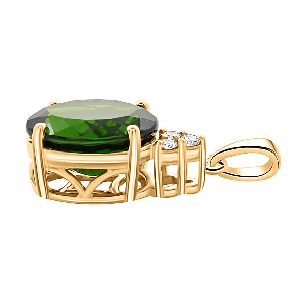 Luxoro AAA Chrome Diopside And G-H I2 Diamond 3.70 Ctw Pendant Without Chain In 10K Yellow Gold