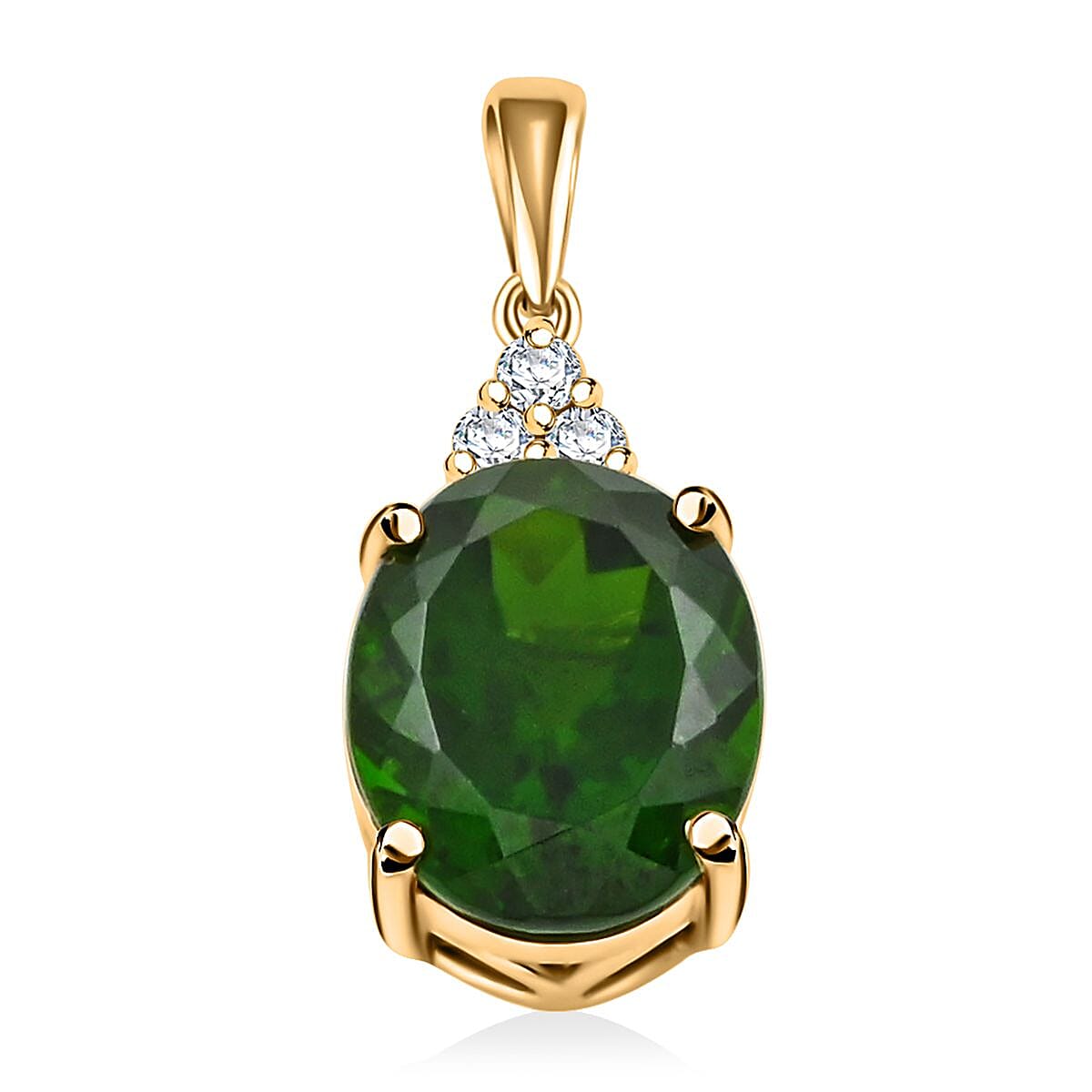 Luxoro AAA Chrome Diopside and G-H I2 Diamond 3.70 ctw Pendant without Chain in 10K Yellow Gold