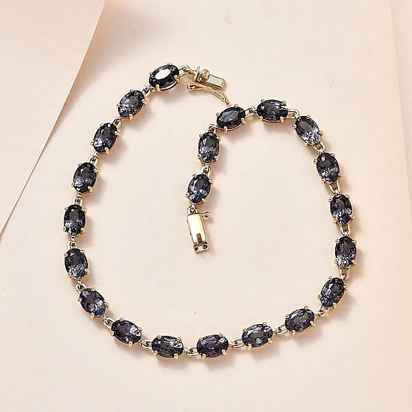 Luxoro AAA Collector Edition Platinum Spinel 10.50ctw Link Bracelet In 14K Yellow Gold (6.50 In)