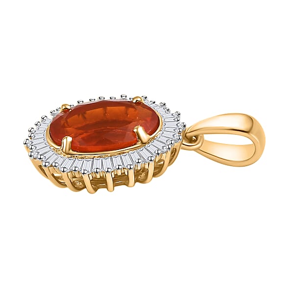 Luxoro AAA Crimson Fire Opal And Diamond G-H I2 3.50 Ctw Scarlet Sunburst Pendant Without Chain In 14K Yellow Gold