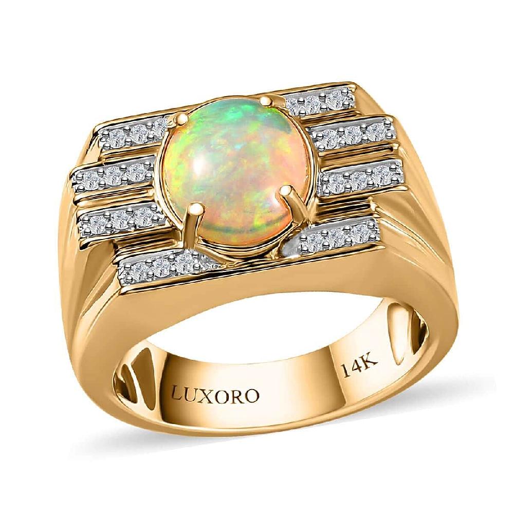 Luxoro AAA Ethiopian Welo Opal and G-H I2 Diamond 2.25 ctw Ring in 14K Yellow Gold 14.60 Grams