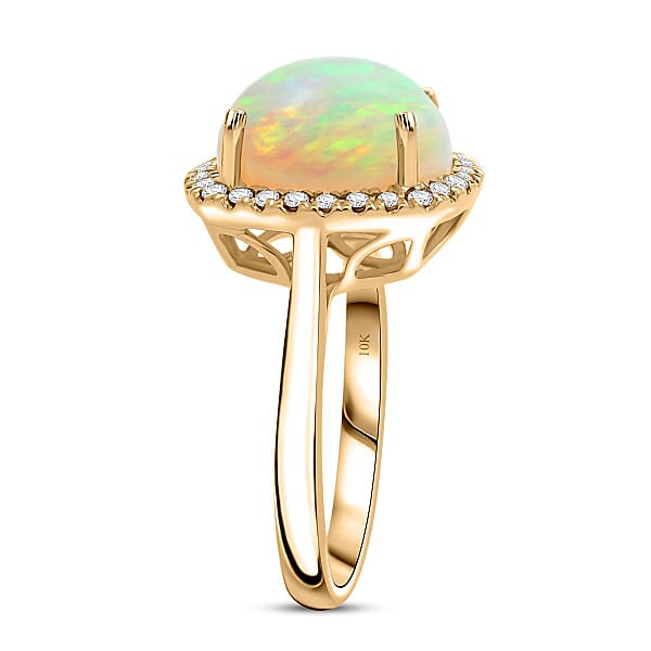 Luxoro AAA Ethiopian Welo Opal And G-H I2 Diamond 4.85 Ctw Ring In 10K Yellow Gold 4 Grams