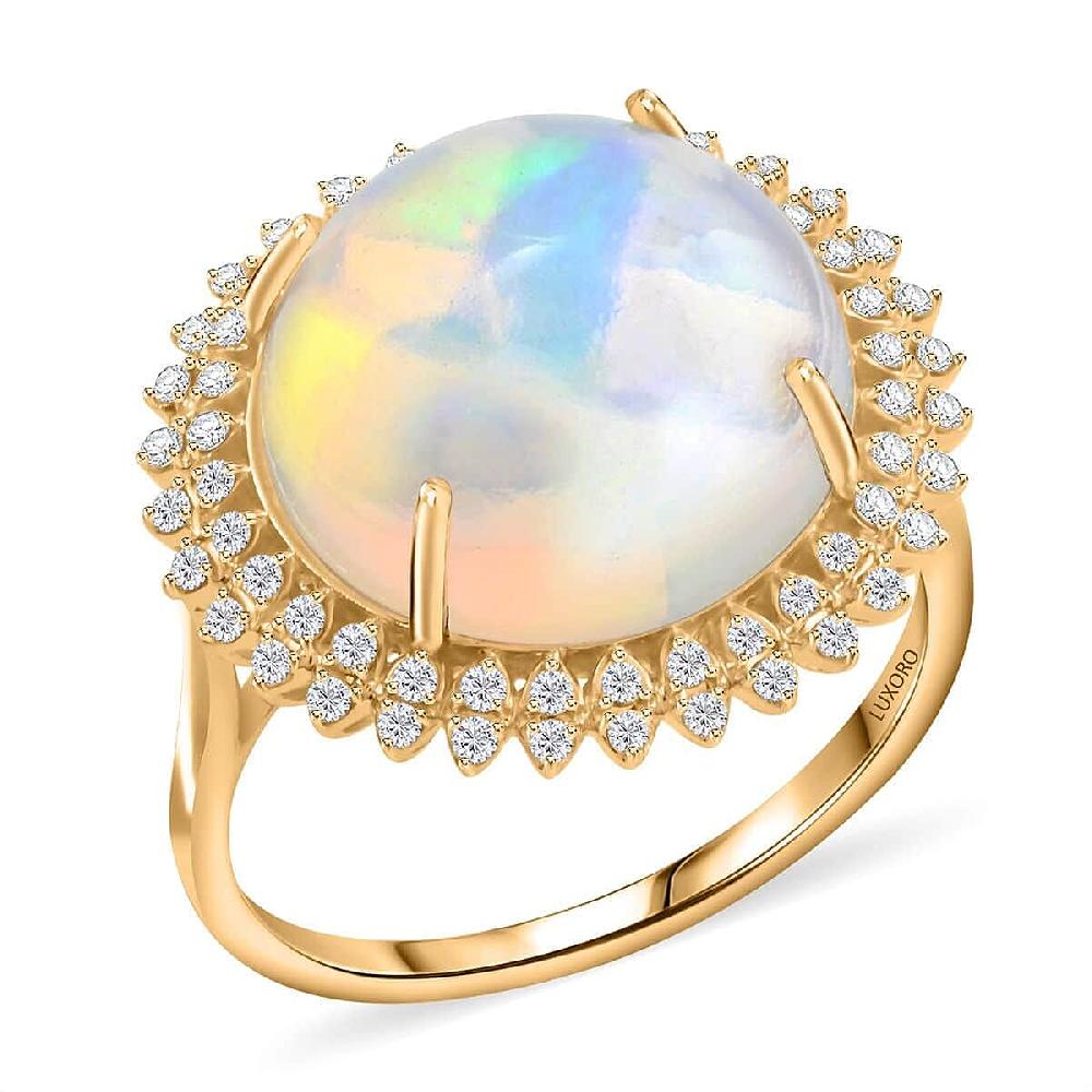 Luxoro AAA Ethiopian Welo Opal and G-H I2 Diamond 8.10 ctw Ring in 14K Yellow Gold 5.10 Grams