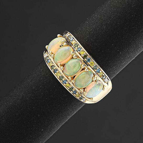 Luxoro AAA Ethiopian Welo Opal And Multi Diamond 1.90 Ctw Ring In 14K Yellow Gold