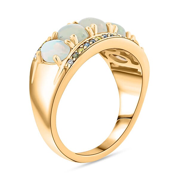 Luxoro AAA Ethiopian Welo Opal And Multi Diamond 1.90 Ctw Ring In 14K Yellow Gold