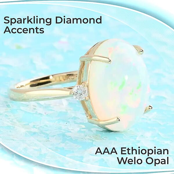 Luxoro AAA Ethiopian Welo Opal Ring Certified & Appraised Opal Ring Diamond Accent Ring 14K Yellow Gold Ring Opal Three Stone Ring Wedding Rings 3.60 Ctw