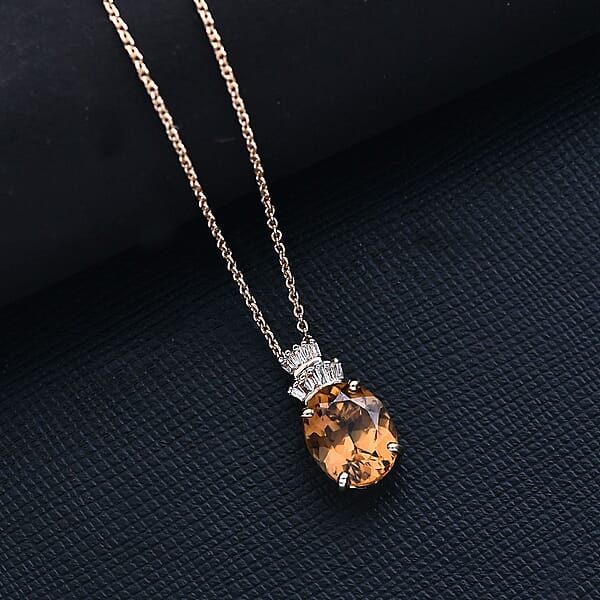 Luxoro AAA Golden Turkizite And G-H I2 Diamond 3.30 Ctw Pendant Necklace In 10K Yellow Gold 20 Inches