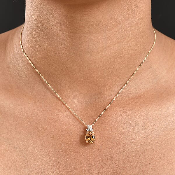 Luxoro AAA Golden Turkizite And G-H I2 Diamond 3.30 Ctw Pendant Necklace In 10K Yellow Gold 20 Inches