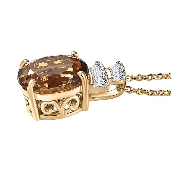 Luxoro AAA Golden Turkizite And G-H I2 Diamond 3.30 Ctw Pendant Necklace In 10K Yellow Gold 20 Inches