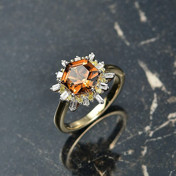 Luxoro AAA Golden Turkizite Natural Yellow And White Diamond Ring In 10K Yellow Gold 3.60 Ctw