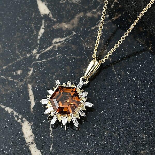 Luxoro AAA Golden Turkizite Natural Yellow And White Diamond I2 3.25 Ctw Pendant Necklace In 10K Yellow Gold 20 Inches