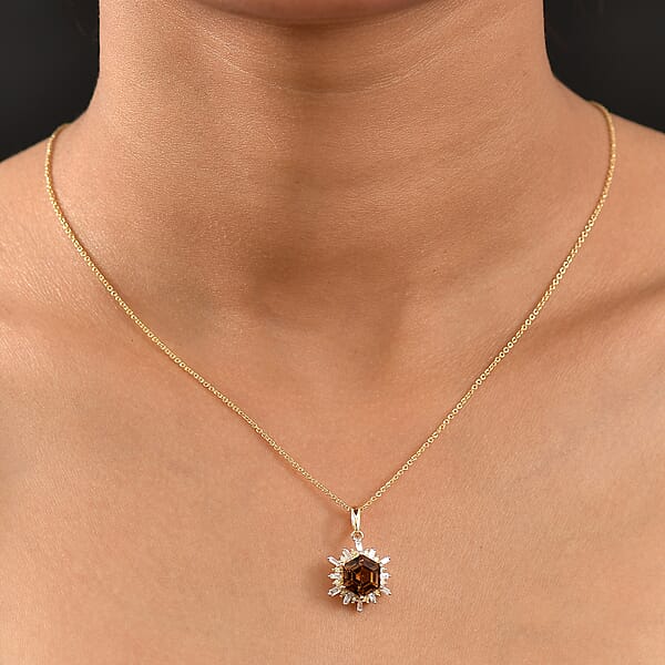 Luxoro AAA Golden Turkizite Natural Yellow And White Diamond I2 3.25 Ctw Pendant Necklace In 10K Yellow Gold 20 Inches