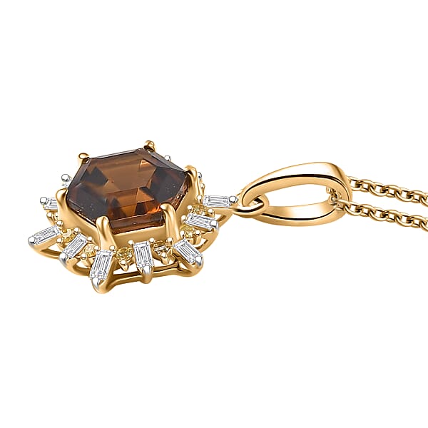 Luxoro AAA Golden Turkizite Natural Yellow And White Diamond I2 3.25 Ctw Pendant Necklace In 10K Yellow Gold 20 Inches