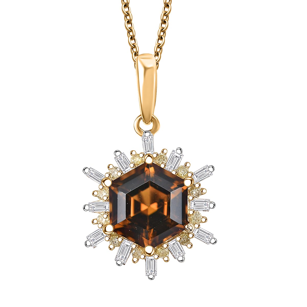 Luxoro AAA Golden Turkizite Natural Yellow and White Diamond I2 3.25 ctw Pendant Necklace in 10K Yellow Gold 20 Inches