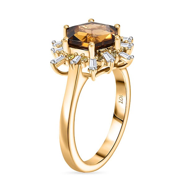 Luxoro AAA Golden Turkizite Natural Yellow And White Diamond (I2) 3.60 Ctw Ring In 10K Yellow Gold