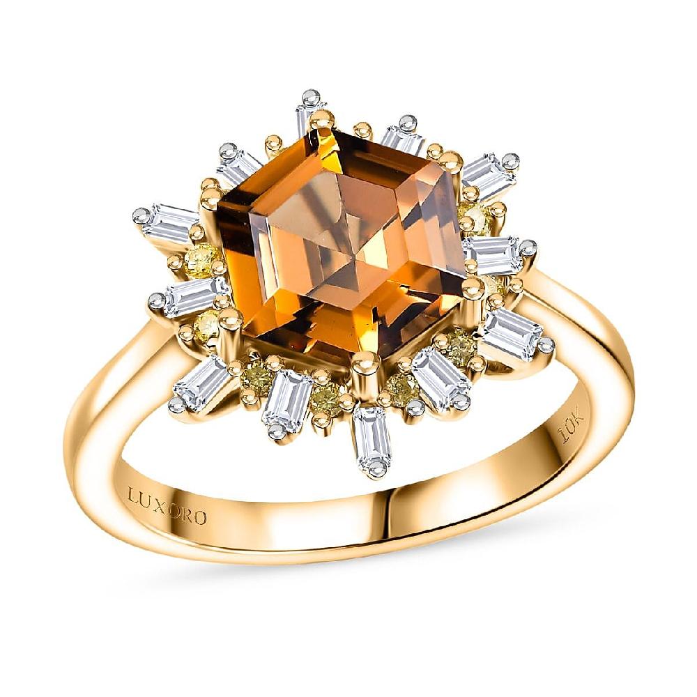 Luxoro AAA Golden Turkizite Natural Yellow and White Diamond (I2) 3.60 ctw Ring in 10K Yellow Gold
