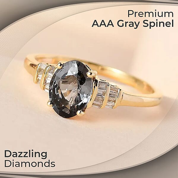 Luxoro AAA Gray Spinel And G-H I2 Diamond 1.40 Ctw Accent Ring 10K Yellow Gold Ring Gold Gifts For Her