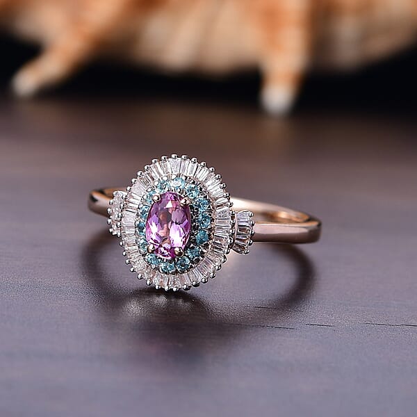 Luxoro AAA Imperial Topaz Paraiba Tourmaline And G-H I2 Diamond 1.00 Ctw Ring In 10K Rose Gold
