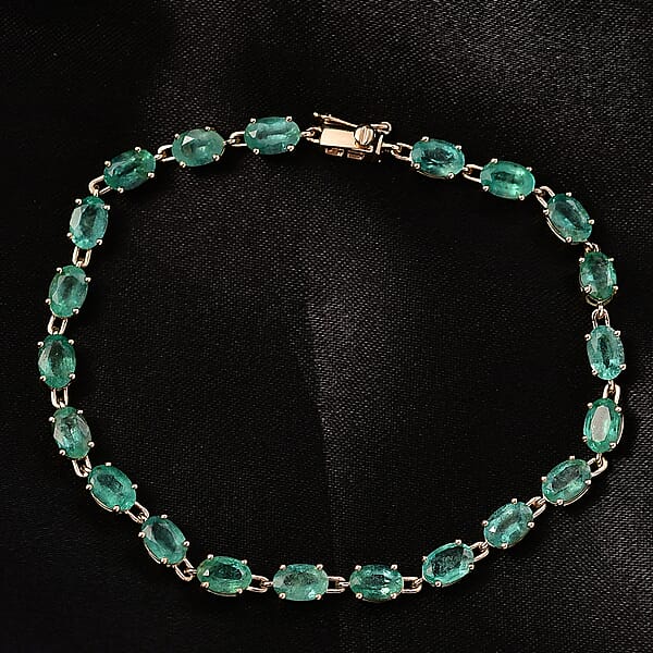 Luxoro AAA Kafubu River Emerald 9.00 Ctw Tennis Bracelet In 10K Yellow Gold (7.25 In)