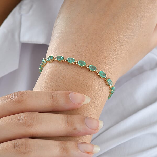 Luxoro AAA Kafubu River Emerald 9.00 Ctw Tennis Bracelet In 10K Yellow Gold (7.25 In)