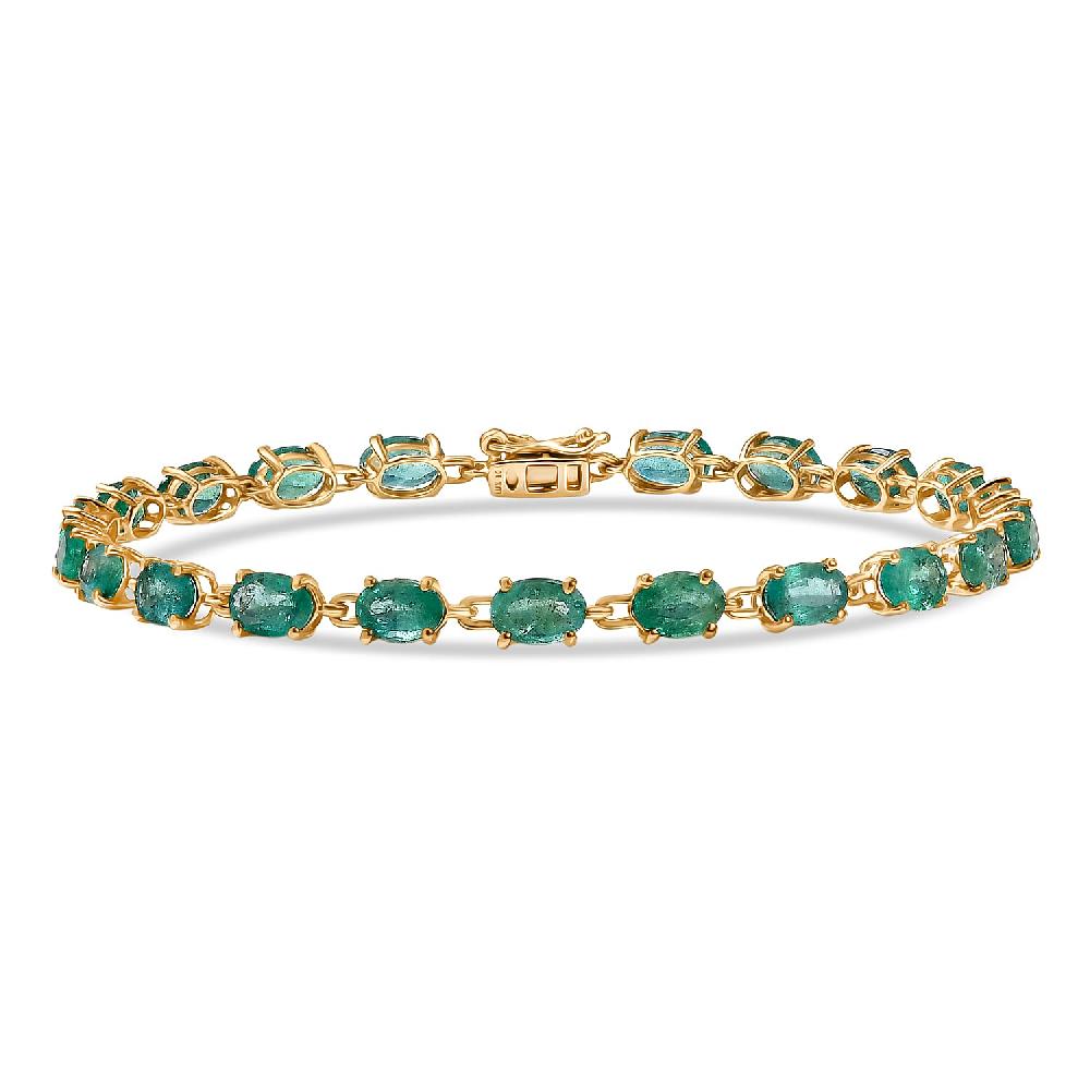 Luxoro AAA Kafubu River Emerald 9.00 ctw Tennis Bracelet in 10K Yellow Gold (7.25 In)