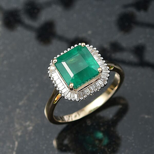 Luxoro AAA Kagem Zambian Emerald And G-H I2 Diamond 3.35 Ctw Ring In 14K Yellow Gold