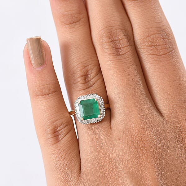 Luxoro AAA Kagem Zambian Emerald And G-H I2 Diamond 3.35 Ctw Ring In 14K Yellow Gold