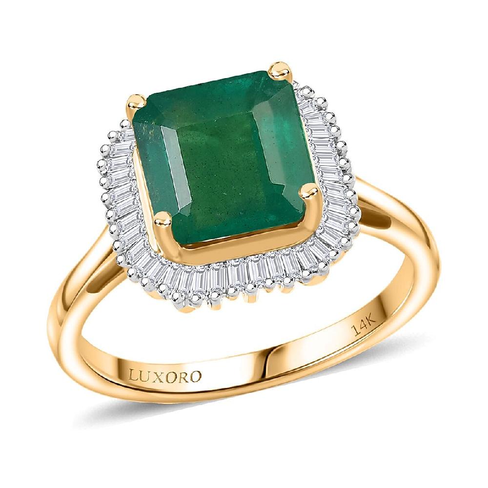Luxoro AAA Kagem Zambian Emerald and G-H I2 Diamond 3.35 ctw Ring in 14K Yellow Gold