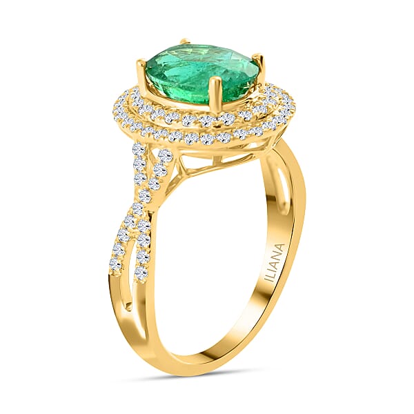 Luxoro AAA Kagem Zambian Emerald And G-H I2 Diamond 2.30 Ctw Ring In 14K Yellow Gold (Del. In 10-15 Days)