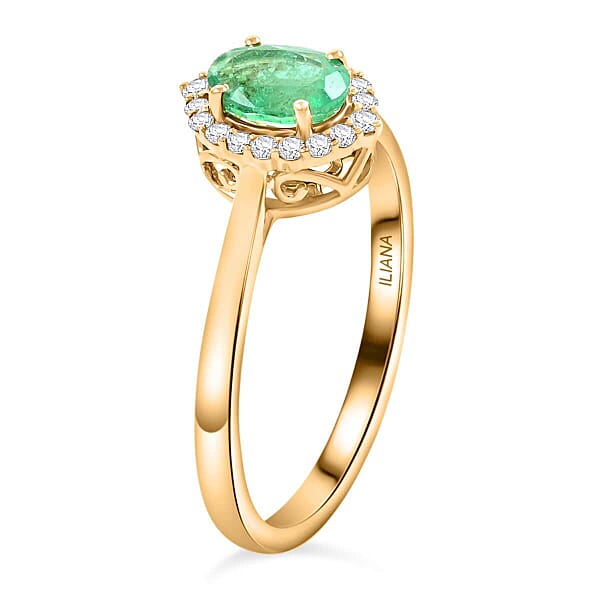 Luxoro AAA Kagem Zambian Emerald And G-H I2 Diamond 1.00 Ctw Ring In 14K Yellow Gold (Del. In 10-15 Days)