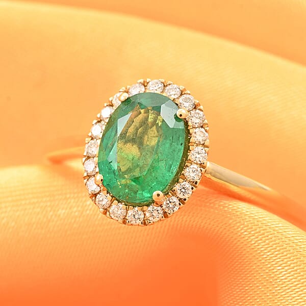 Luxoro AAA Kagem Zambian Emerald And G-H I2 Diamond 1.40 Ctw Ring In 14K Yellow Gold (Del. In 10-15 Days)