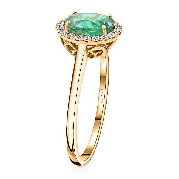 Luxoro AAA Kagem Zambian Emerald And G-H I2 Diamond 1.40 Ctw Ring In 14K Yellow Gold (Del. In 10-15 Days)