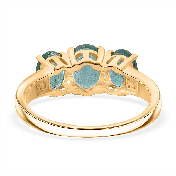 Luxoro AAA Kagem Zambian Emerald And G-H I2 Diamond 2.90 Ctw Trilogy Ring In 10K Yellow Gold