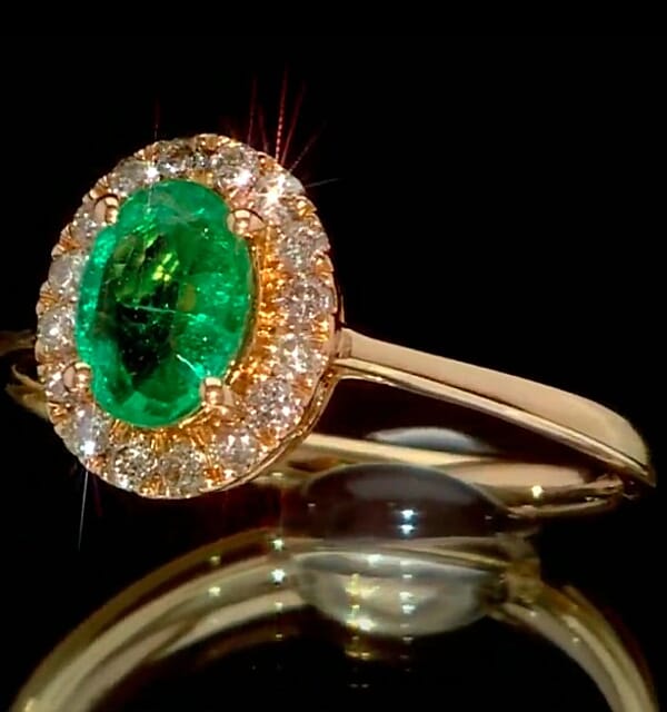 Luxoro AAA Kagem Zambian Emerald And G-H I2 Diamond 1.10 Ctw Ring In 14K Yellow Gold
