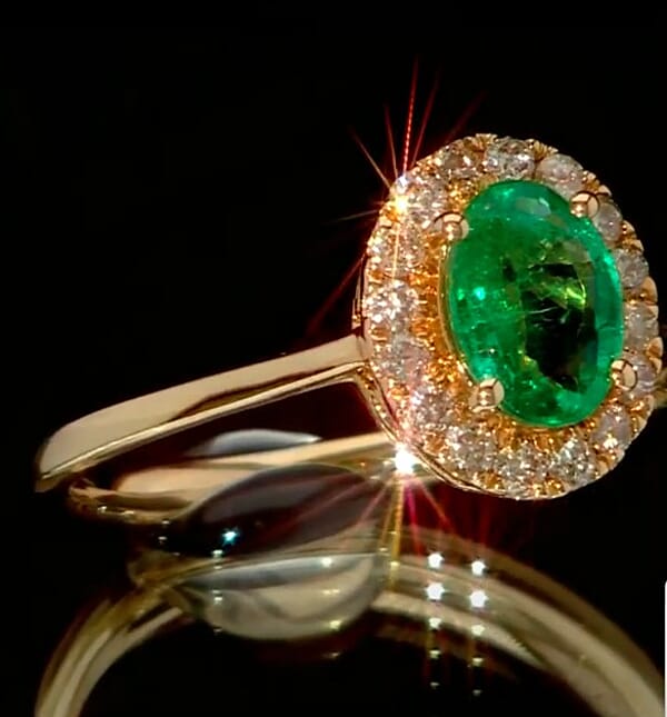 Luxoro AAA Kagem Zambian Emerald And G-H I2 Diamond 1.10 Ctw Ring In 14K Yellow Gold
