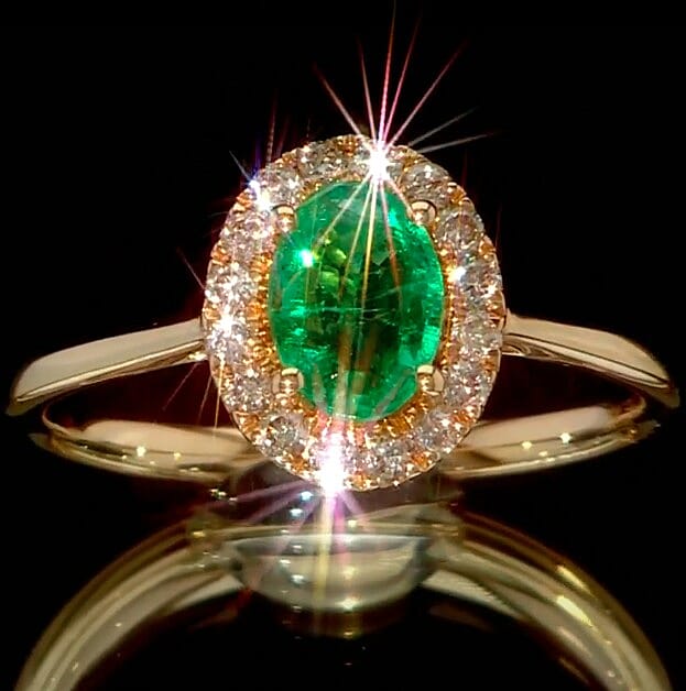 Luxoro AAA Kagem Zambian Emerald and G-H I2 Diamond 1.10 ctw Ring in 14K Yellow Gold