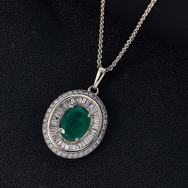 Luxoro AAA Kagem Zambian Emerald And G-H I2 Diamond 2.25 Ctw Majestic Circle Pendant Necklace In 10K Yellow Gold 18-20 Inches 4.10 Grams