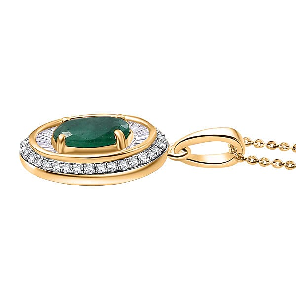 Luxoro AAA Kagem Zambian Emerald And G-H I2 Diamond 2.25 Ctw Majestic Circle Pendant Necklace In 10K Yellow Gold 18-20 Inches 4.10 Grams